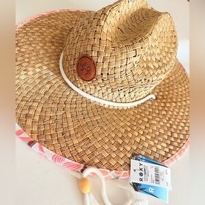 ROXY Tan Straw Hat Pina to my Colada Printed NWT